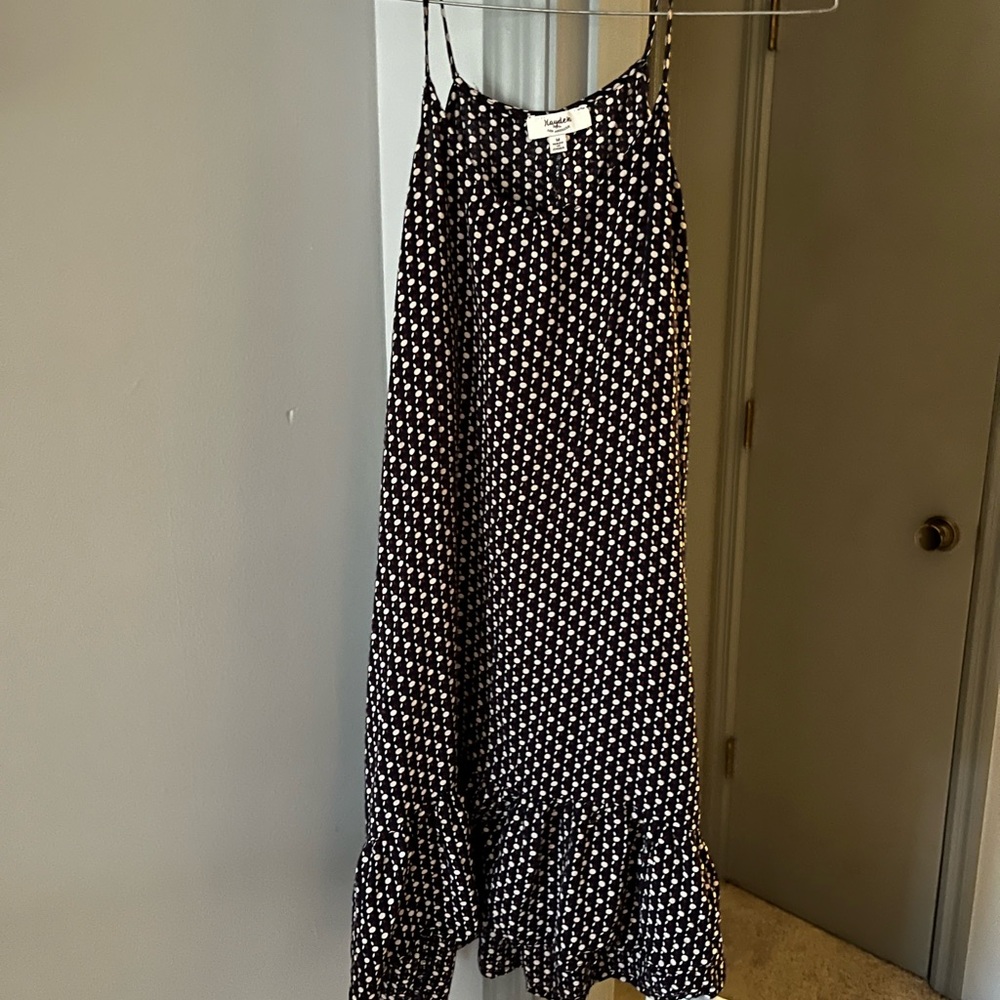 HAYDEN LOS ANGELES Medium Flowy Long Top Spaghetti Strap Black Pattern Summer